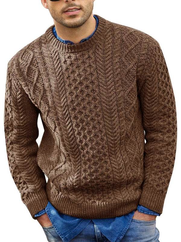 Apparel - Cozy Cable-Knit Round Neck Sweater for Men - Perfect for Spr - Men Shirts | MENLL